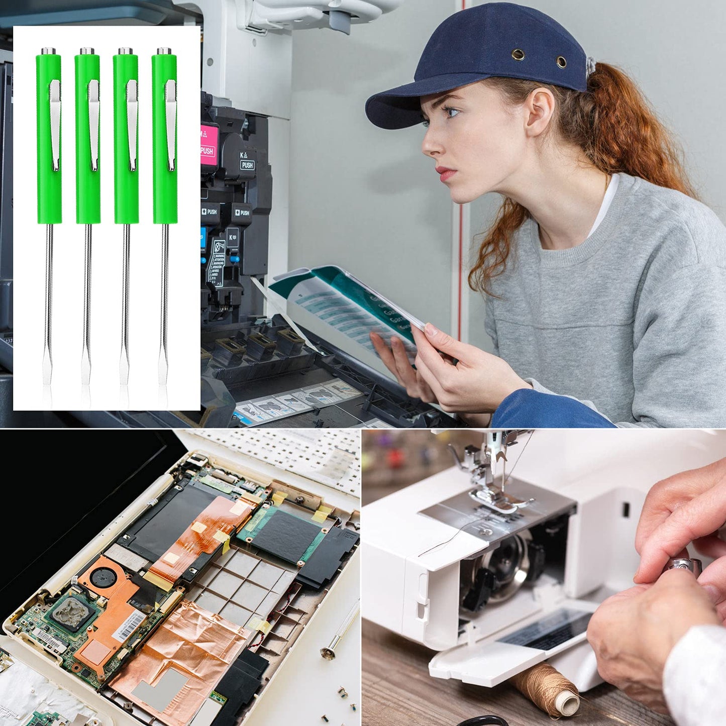 Honoson 10 Pieces Pocket Screwdriver Mini Tops and Pocket Clips Magnetic Slotted Small Screw Driver with a Single Blade Head for Mechanical, Electrician(Green)