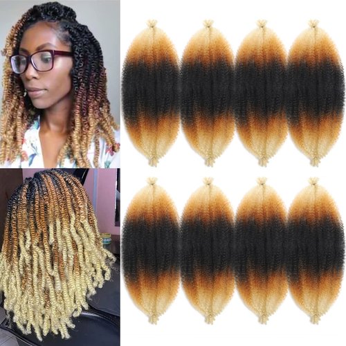 12 Inch Springy Afro Twist Hair 8 Packs Marley Twist Braiding Hair Pre-fluffed Spring Twist Hair Kinky Hair Afro Twist Hair Marley Hair for Faux Locs (12 Inch (Pack of 8), T1B/27/613#)