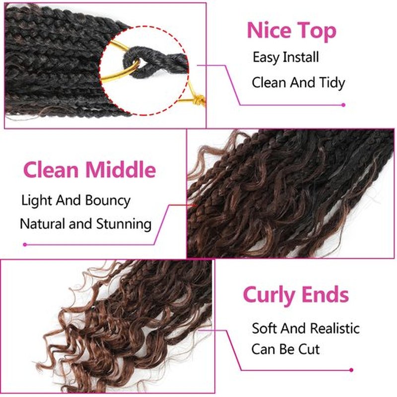 12inch Goddess Box Braids Crochet Hair Crochet Box Braids Curly Ends 3X Bohemian Crochet Box Braids Hair Synthetic Crochet Hair Extensions(12inch(Pack of 8), 1B/4/30)