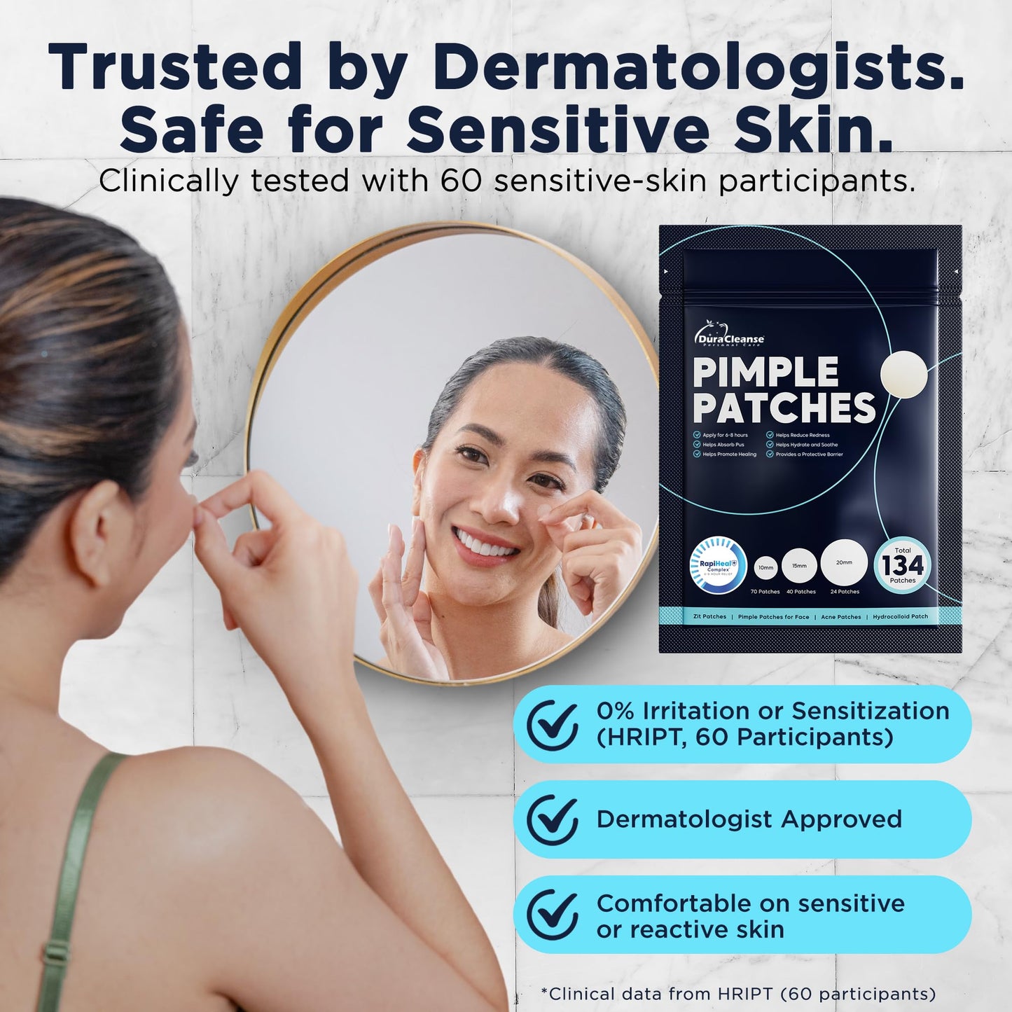 Pimple Patches for Face - 134 Count Hydrocolloid Acne Patches - Zit, Blemish, Cystic Acne Dots & Dark Spot Treatment - Invisible Clear Pimple Patch Stickers for Forehead, Chin, Nose, 3 Sizes (S, M, L)