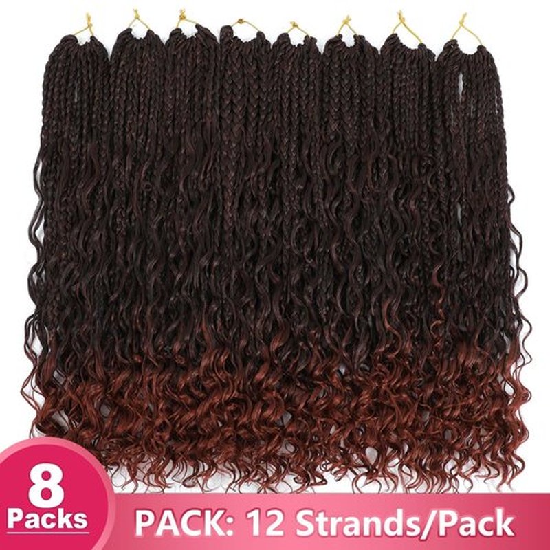 Goddess Box Braids Crochet Hair 14 inch 8Packs Pre Looped Boho Box Braids Braiding Hair Curly Ends Bohomian Crochet Box Braids (T/350#, 14 inch)