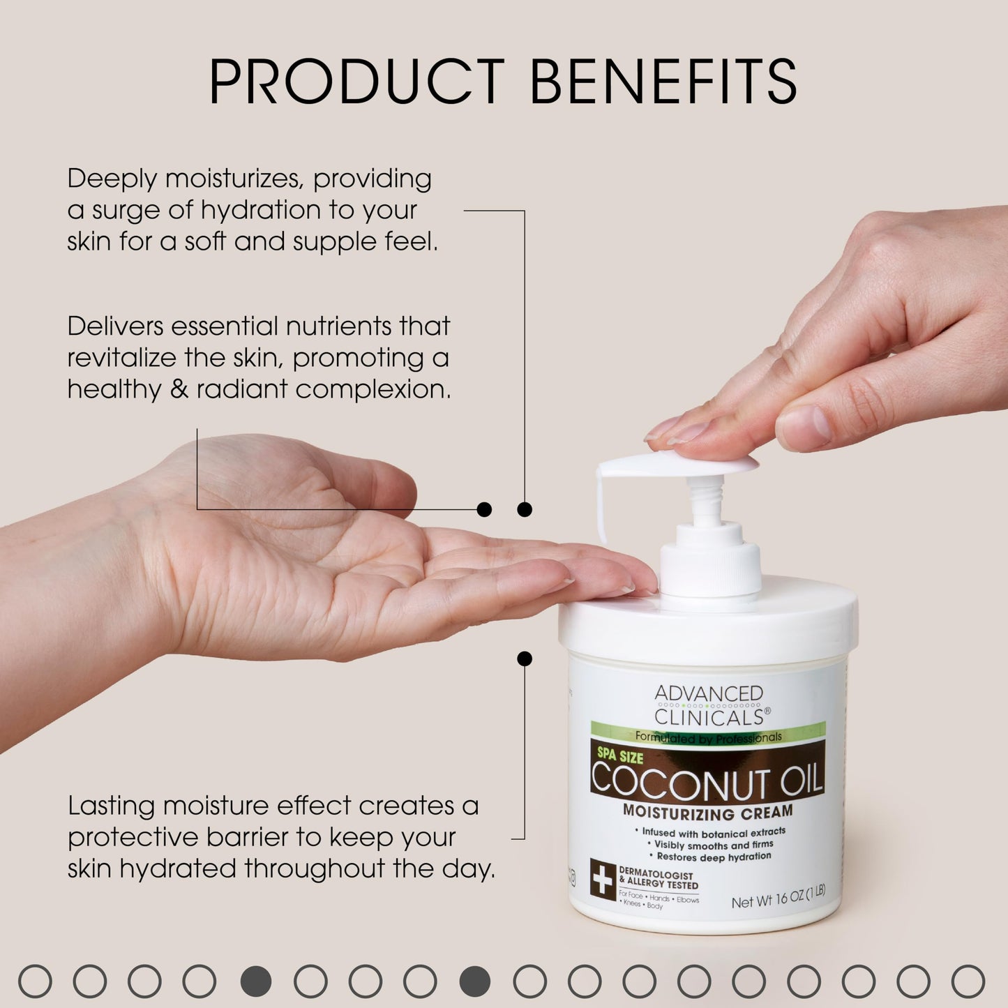 Advanced Clinicals Coconut Body Lotion Moisturizing Cream & Face Lotion For Women & Men | Natural Coconut Cream Oil Moisturizer Body Butter Skin Care Balm For Dry Skin, Large 16 Oz
