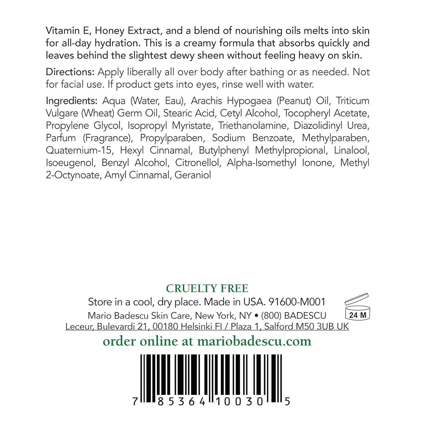 Mario Badescu Body Lotion, Nourishing and Softening Body and Hand Moisturizer For All Skin Types