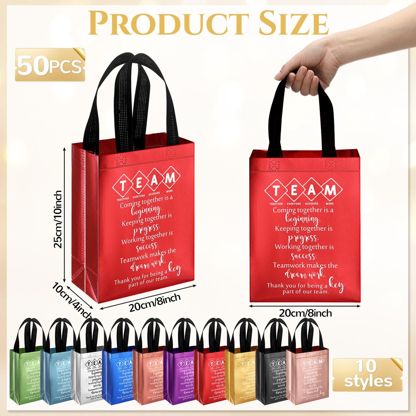 Sweetude Team Employee Appreciation Gifts Bags Reusable with Handles Gift Bags Teacher Appreciation Gift Bag for Staff Office Coworker Team Building(10 Colors,50pcs)