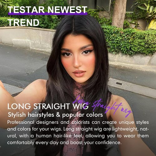 testar Long Black Wigs For Women Black Layered Wigs Lace In Hairline Natural Looking Heat Resistant Synthetic Wigs for Daily Party Use 26 In