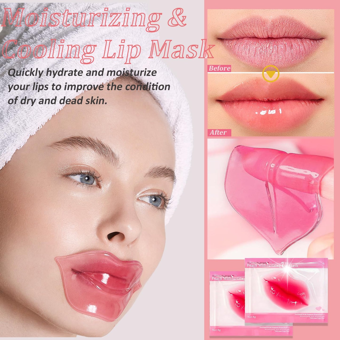 32 Pairs Eye Masks & Lip Masks, 24K Gold Gel Crystal Collagen Eye Patches for Puffy Eyes, MoisturizingLip Mask Pink Lip, Anti-Aging Eye andLip Masks for Reducing Fine Lines & Dark Circles