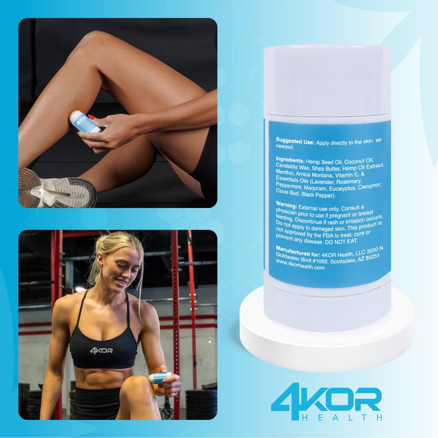 4KOR Hemp Infused Balm Stick – Topical Skin Balm with Cooling & Warming Sensation | Portable, Non-Greasy Twist-Up | 1 oz