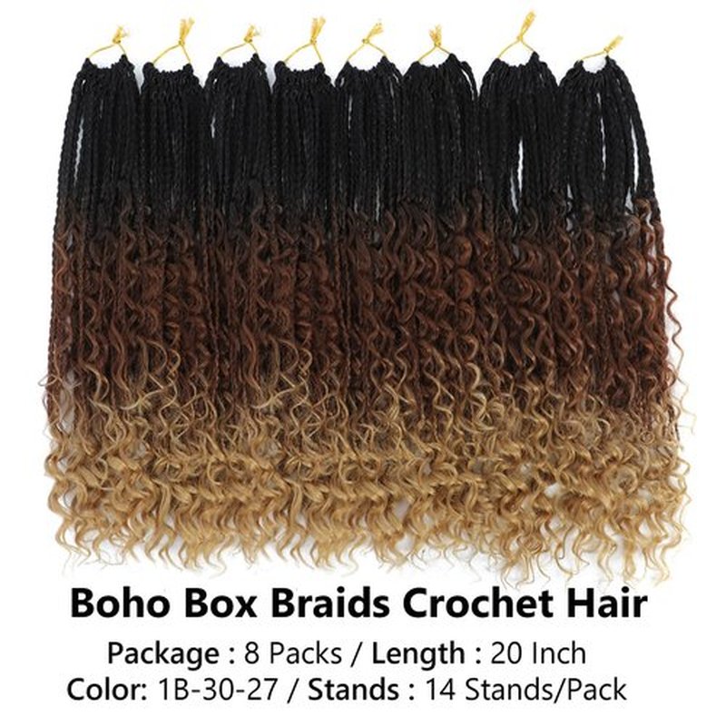 Boho Box Braids Crochet Hair 8 Packs Boho Crochet Braids Pre Looped 1B/30/27 Goddess Box Braids Crochet Hair for Black Women 20 Inch Boho Braids Crochet Hair Extension