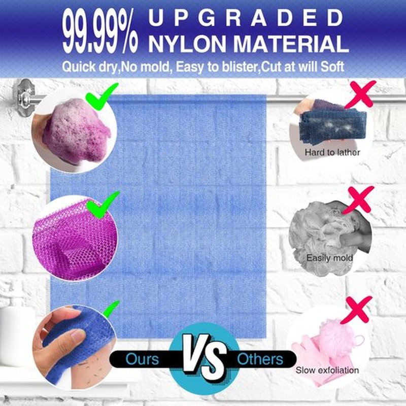 RIUOTA 4 African Net Sponge Mesh Long Mesh Bath Sponges - Exfoliates and Refreshes Skin for a Silky Smooth Shower Experience (Brown, Blue, Purple,Grey)