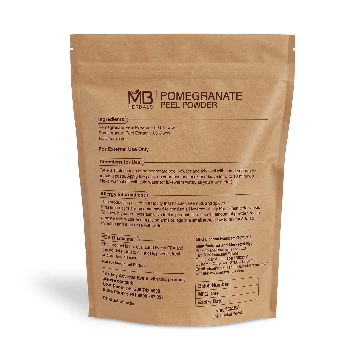 MB Herbals Pomegranate Peel Powder 8 oz / 227 Gram / 0.5 lb | For Face Packs | For External Use Only