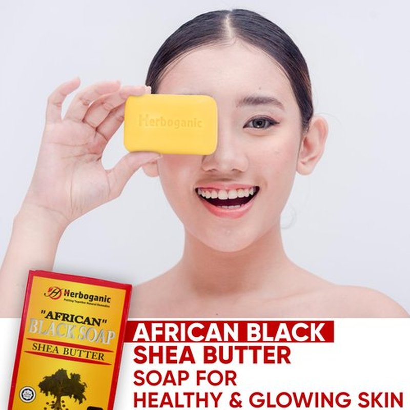 HERBOGANIC Africal Black soap With Shea Butter Herbal Soap | Pack of 3 of 5oz soap Bar | Natural Bar Soap for Face and Body | Hydrating and Nourishing | Suitable for Men and Women