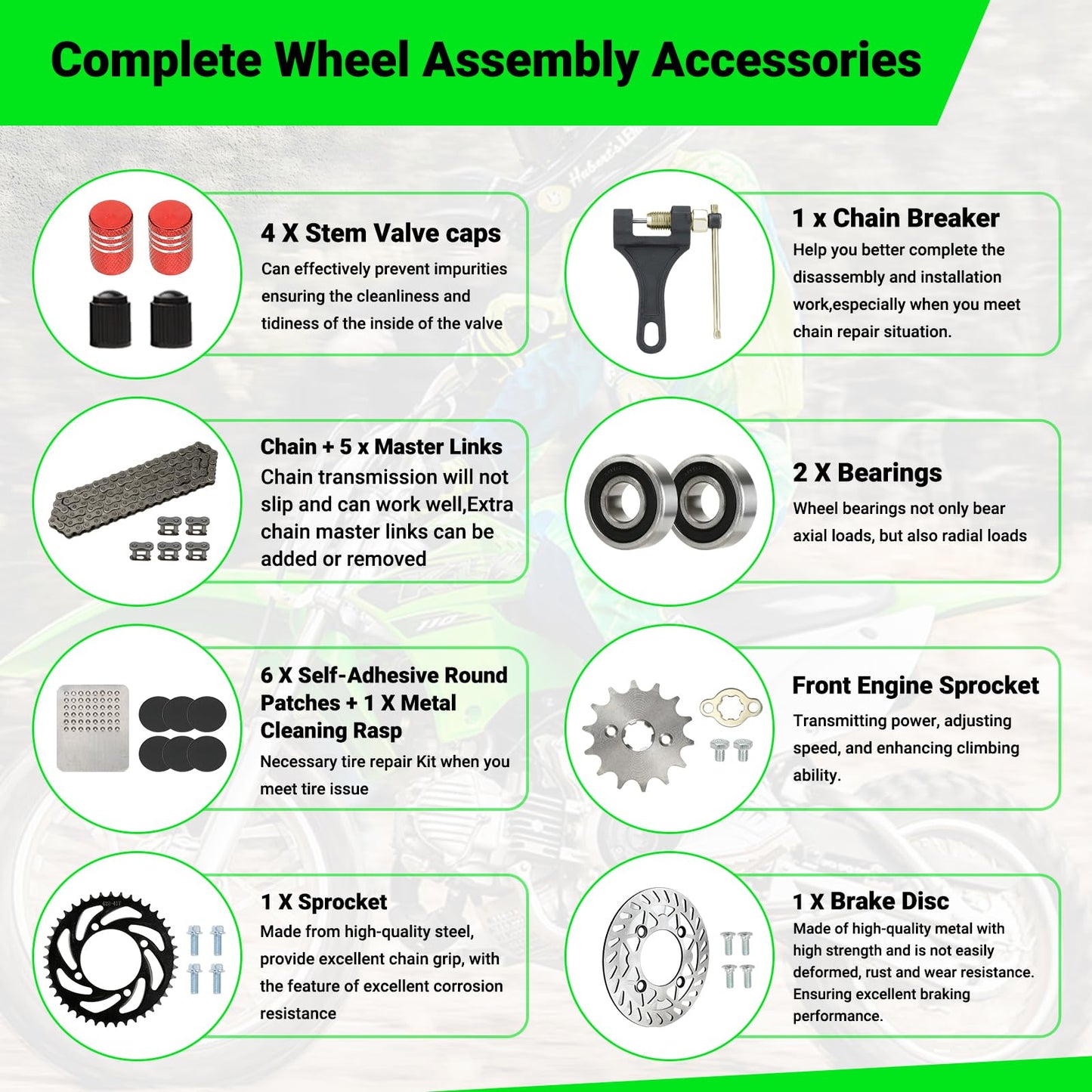 XIKOBY 12'' Rear Wheel 80/100-12 3.00-12 Dirt Bike Tire and Inner Tube Assembly for 110cc 125cc SSR SR125 CX65 TaoTao DB14 Coolster QG-214 with Brake Rotor 428 41T Chain Sprocket