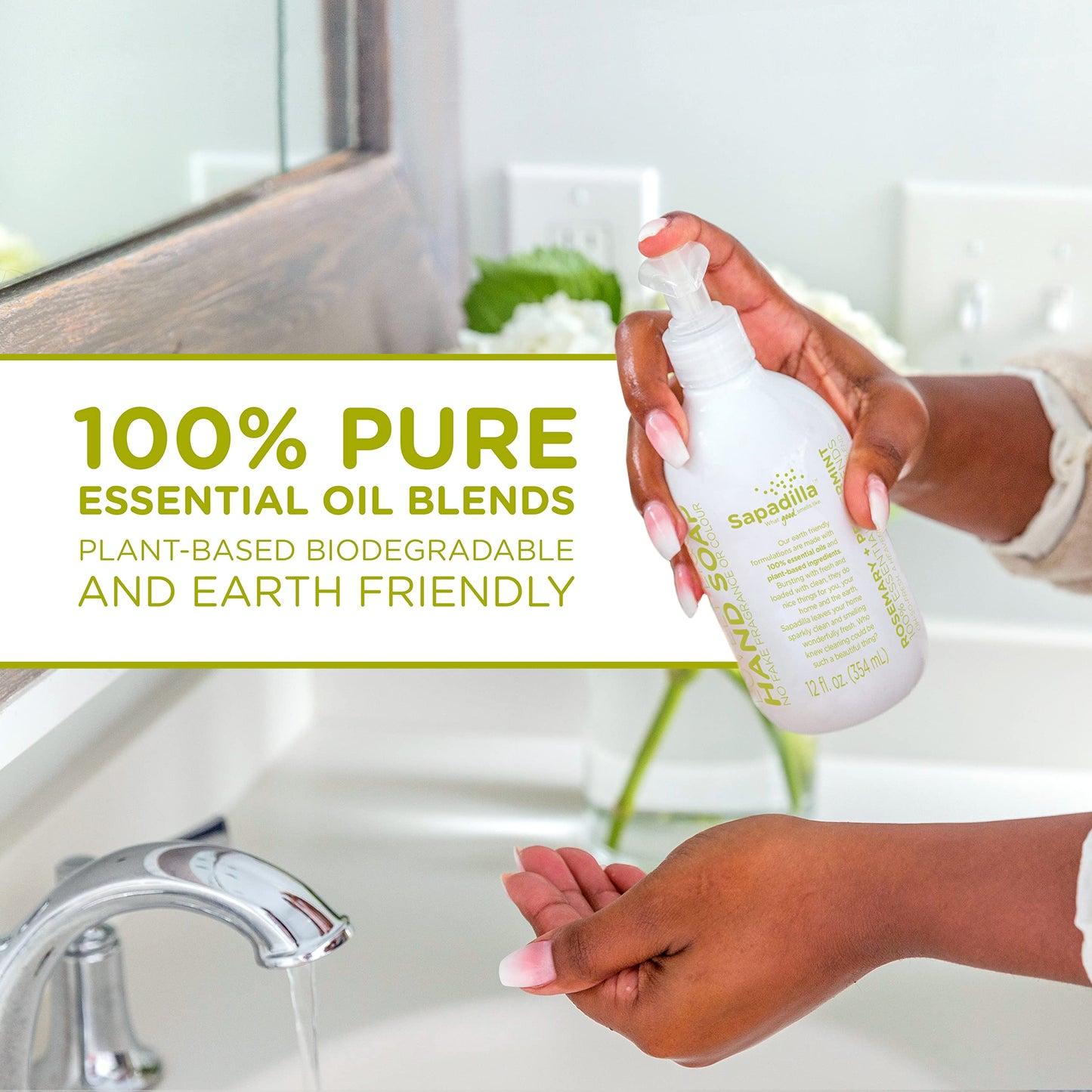 Sapadilla Liquid Hand Soap - Rosemary + Peppermint - Made with 100% Pure Essential Oil Blends, Cleansing & Moisturizing, Aromatic & Fragrant Hand Soap, Plant Based, Biodegradable, 12 Ounce (Pack of 4)