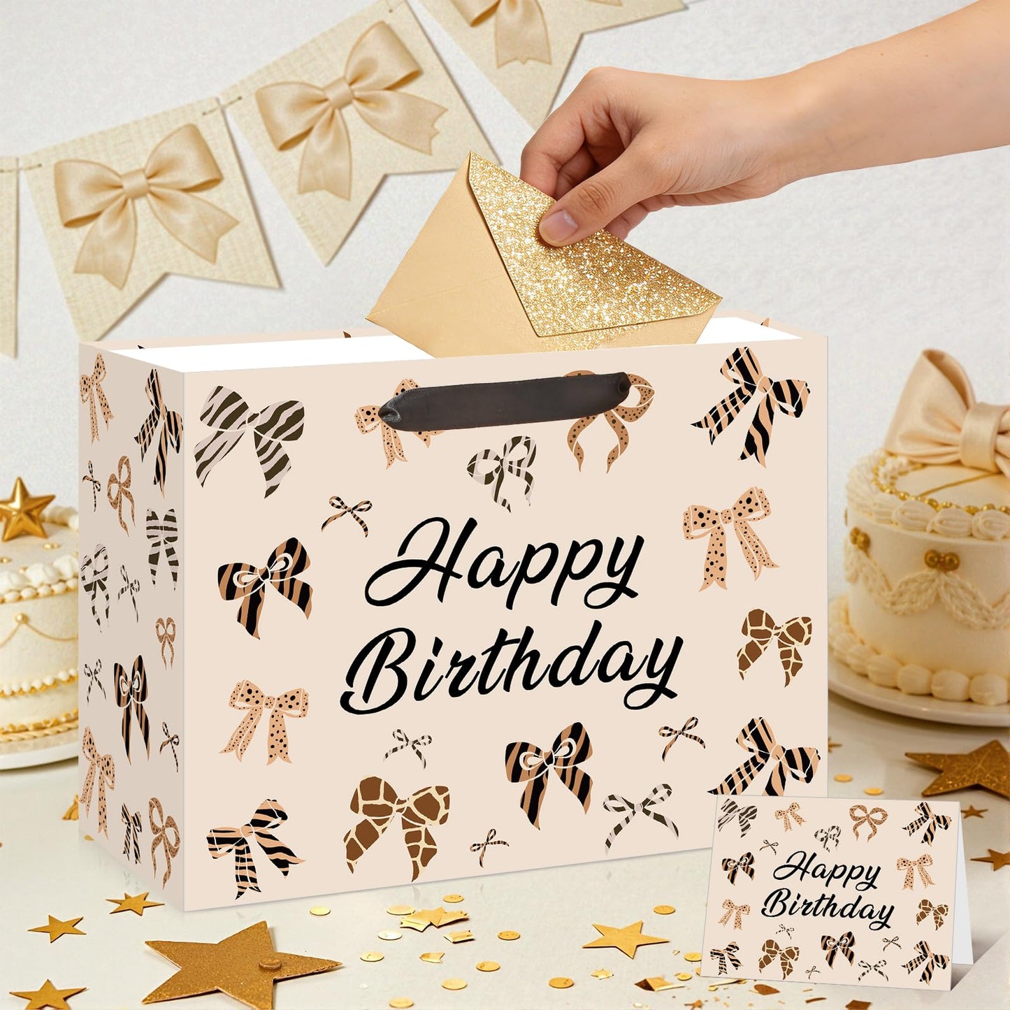 Leopard Birthday Gift Bag with Tissue Paper and Card, Cheetah Print Gift Bag for Girls Women Leopard Wrapping Paper Bags for Animal Cheetah Giraffe Print Themed Gifts Birthday Baby Shower Decorations