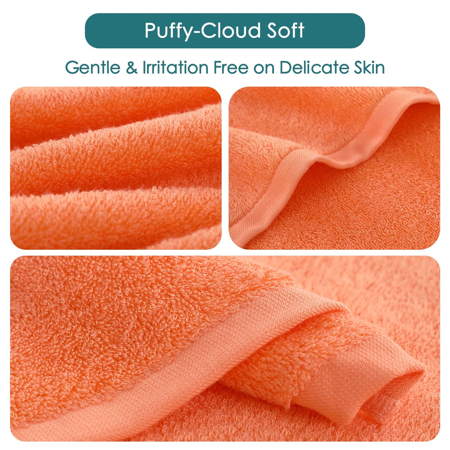 Wash Cloths 6 Pack, Super Soft and Gentle Face Towels on Sensitive Skin, 13x13 inch Large Bath Washcloths for Face and Body, Reusable Makeup Remover Eraser, Easy to Rinse White Facial Cleaning Cloths