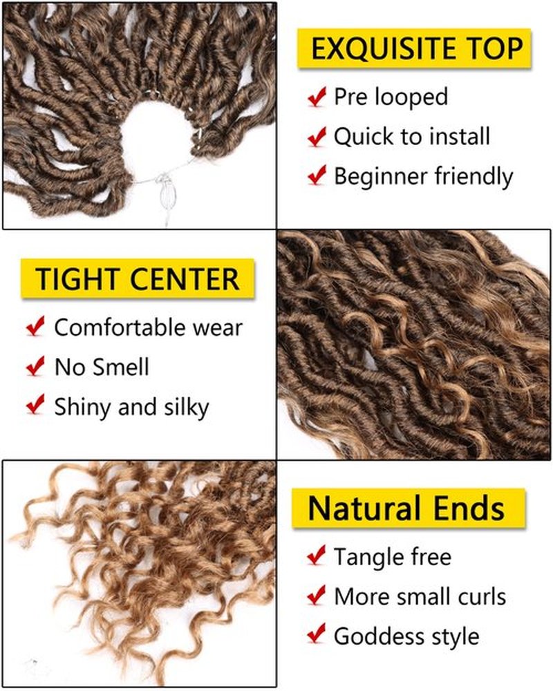 Faux Locs Crochet Hair 14 Inch, 7 Packs Pre Looped Goddess Locs Crochet Hair For Black Women, Curly Crochet Goddess Locs Braids Hair Extensions (14 Inch, 7 Packs, T1B27)