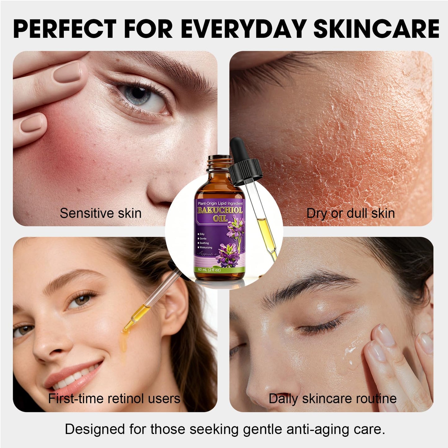 Bakuchiol Face Oil, Plant-Based Retinol Alternative Facial Oil with Jojoba Oil & Vitamin E, Lightweight Moisturizing Oil for Dry & Sensitive Skin, Night Care, 2 fl oz