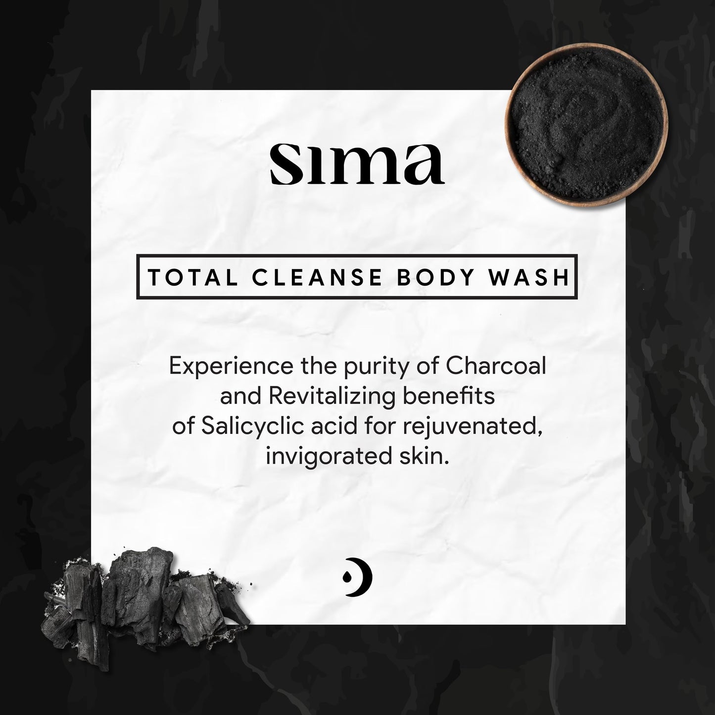 Sima - Charcoal Gentle Body Wash 500ml - With actrivated Charcoal and Salicylic acid. Ideal for sensitive skin. Free of Parabens and Dyes. Reduces acne and blackheads.