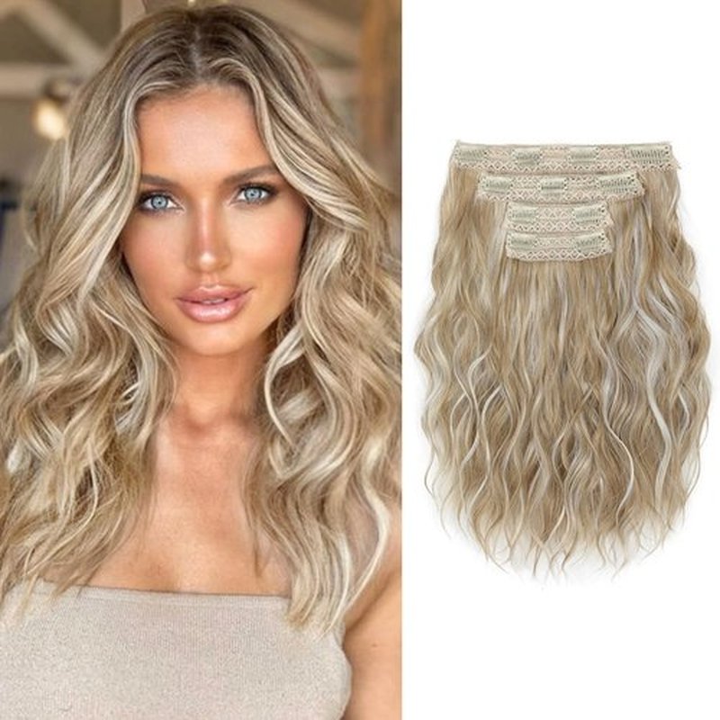 KUIRAN Hair Extensions, Clip in Hair Extensions 12" Short Wavy Hair Extensions 4PCS Hair Extensions Invisible Lace Weft Natural Soft Hairpieces for Women - Light Golden Blonde with White Blonde