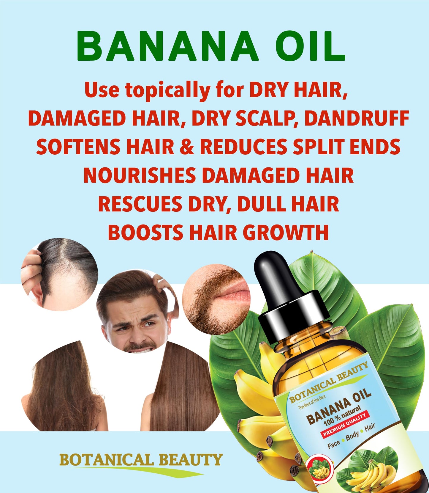Botanical Beauty BANANA OIL 100% Natural Pure Virgin Unrefined Cold Pressed Carrier Oil for Face, Skin, Hair, Lip, Nails for Dry, Sensitive, Normal Skin 0.5 Fl Oz 15 ml