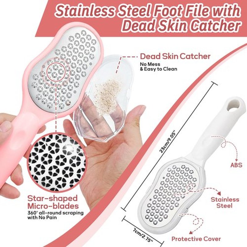 GEENOA New Foot Brush for Shower, 3-in-1 Foot Scrubber for Wet or Dry Brush, 10.2’’-27.5’’Adjustable Foot Scrub Brush, Foot File and Silicone Body Scrubber Set, Giftbox(Pink Kit)