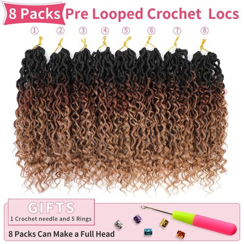 Alicoco Goddess Locs Crochet Hair 14 Inch 8 Packs Faux Locs Crochet Hair For Women Boho Soft Locs Pre-looped River Crochet Locs With Curly Ends (14 Inch (Pack of 8), 1B/30/27)