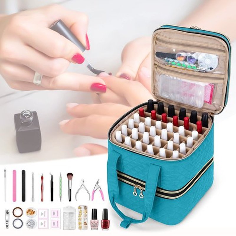 Yarwo Nail Polish Organizer Case Holds 72 Bottles (15ml/0.5 fl.oz), Detachable 3 Layers Nail Polish Storage Bag with Removable dividers for Nail Lamp and Nail Art Manicure Tools, Teal (Bag Only)