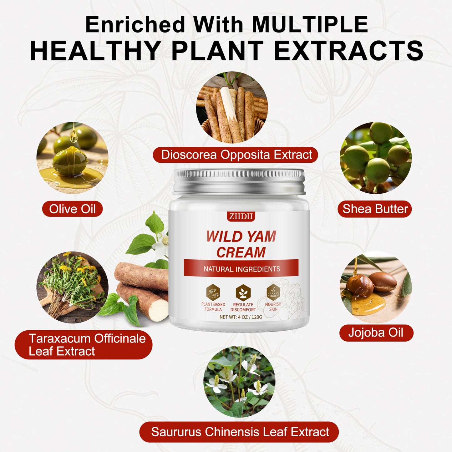 ZIIDII Wild Yam Cream - Natural Balancing Cream for Women Soothing Support for Midlife Wellness, Deeply Nourish & Moisturize the Skin,4 oz