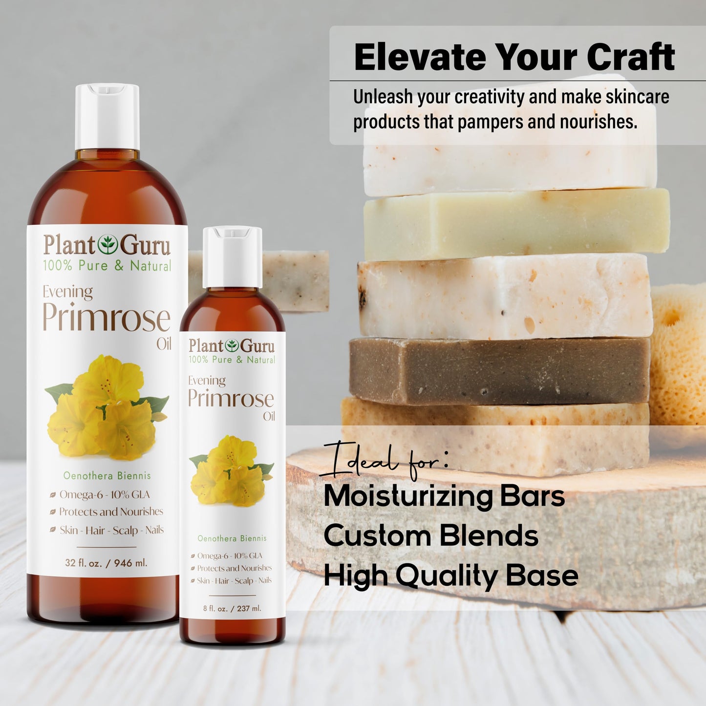 Evening Primrose Oil 4 fl. oz. Cold Pressed 100% Pure Natural Carrier - Skin, Face, Body and Hair Growth Moisturizer. Great for DYI Soap Making, Creams, and Lip balms.