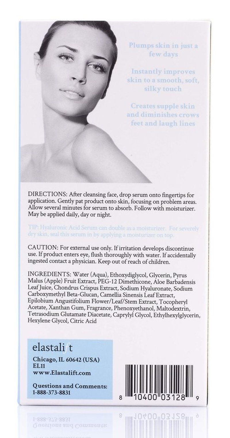 Elastalift Hyaluronic Acid Facial Serum - Hydrating, Firming, & Plumping Face Serum for Anti-Aging - 1 oz