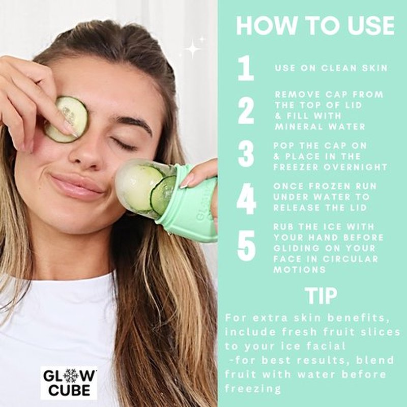 Glow Cube Ice Roller For Face Eyes and Neck To Brighten Skin & Enhance Your Natural Glow/Reusable Facial Tool to Tighten & Tone Skin & De-Puff The Eye Area (Pastel Green)