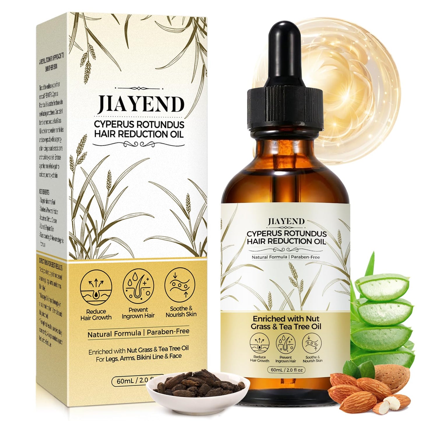 Jiayend Cyperus Rotundus Oil,Cyperus Rotundus Hair Removal Oil, Rich in Cyperus and Tea Tree Extracts, Reduces Unwanted Hair and Inhibits Growth, Soothes and Nourishes the Skin