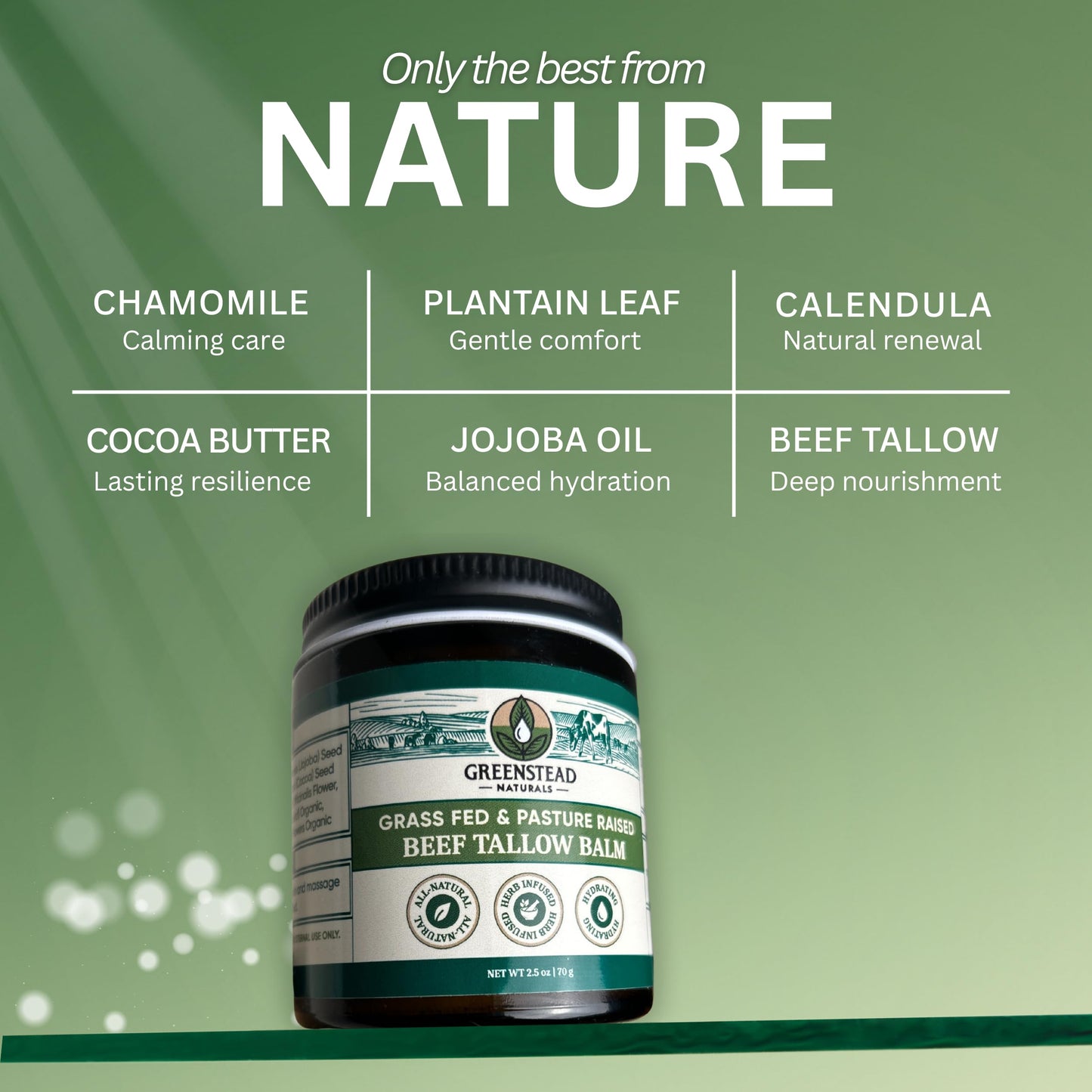 Greenstead Naturals Organic Beef Tallow for Skin – Whipped Tallow Balm for Skin Face and Body with Jojoba Oil and Cocoa Butter – No Added Fragrance, Herb-Infused – Large Size 2.5fl Oz Net Wt