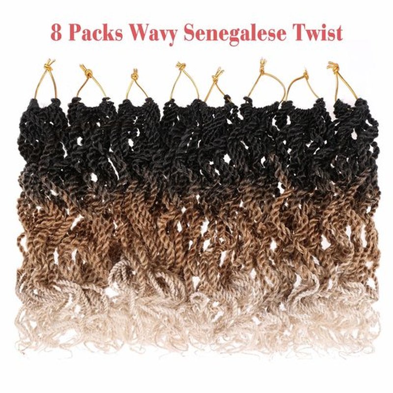 Leeven 6 Inch 8 Packs Wavy Senegalese Twist Crochet Hair with Curly Ends Ombre Blonde Pre Looped Small Hanava Twist 2 Strand Short Twist Hair 3 Tone Synthetic Crochet Braids for Women Girl Kids