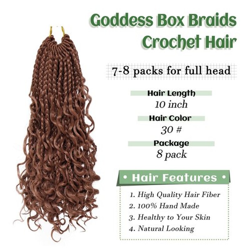 Goddess Box Braids Crochet Hair 10 Inch 8 Packs Pre-looped Bohemian Crochet Boho Box Braids With Curly Ends 3X Crochet Braids Hair for Women Synthetic Braiding Hair (10 inch, #30)