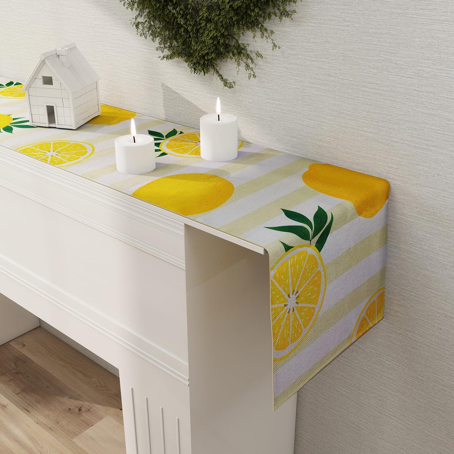Rotumaty Lemon Table Runner Kitchen Decor - Yellow and White Stripes Lemon Table Decorations Summer Spring Seasonal Home Decor for Dining Table Farmhouse Party 13 × 72 Inch