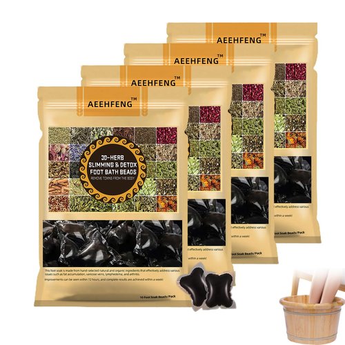 Aeehfengf 30-Herb Detox Foot Bath Beads, Aeehfengf Detox Foot Bath, Herb Detox Foot Bath Beads, Detox Foot Soak for Relief Foot Fatigue（1 Bag of 10） (4Bags)