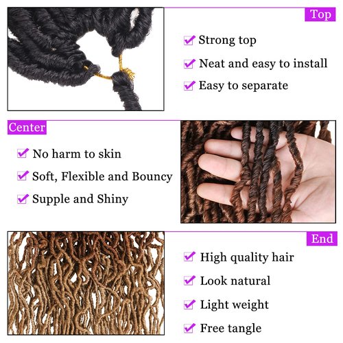 ZRQ 24 Inch New Faux Locs Hair 7 Packs 126Strands Pre-looped Messy Soft Locs Crochet Hair Synthetic Curly Wavy Distressed Faux Locs Hair Goddess Locs Braiding Hair Extensions (24 Inch, 1B/30/27#)