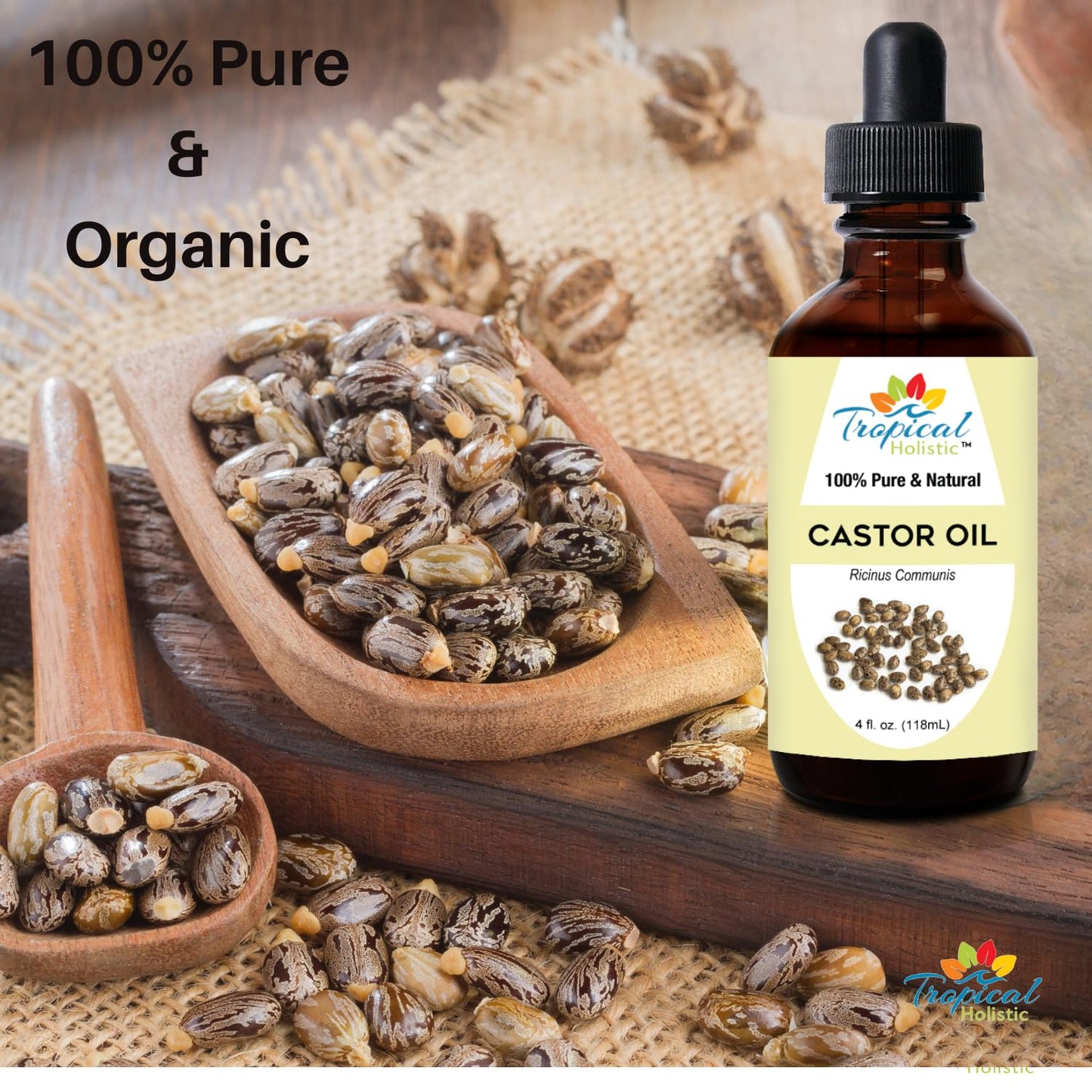 Tropical Holistic Olive Oil and Castor Oil Combo Set- Organic Carrier Mixing Oil for Skin, Hair for Dry Hair & Skin Moisturizer, 4oz