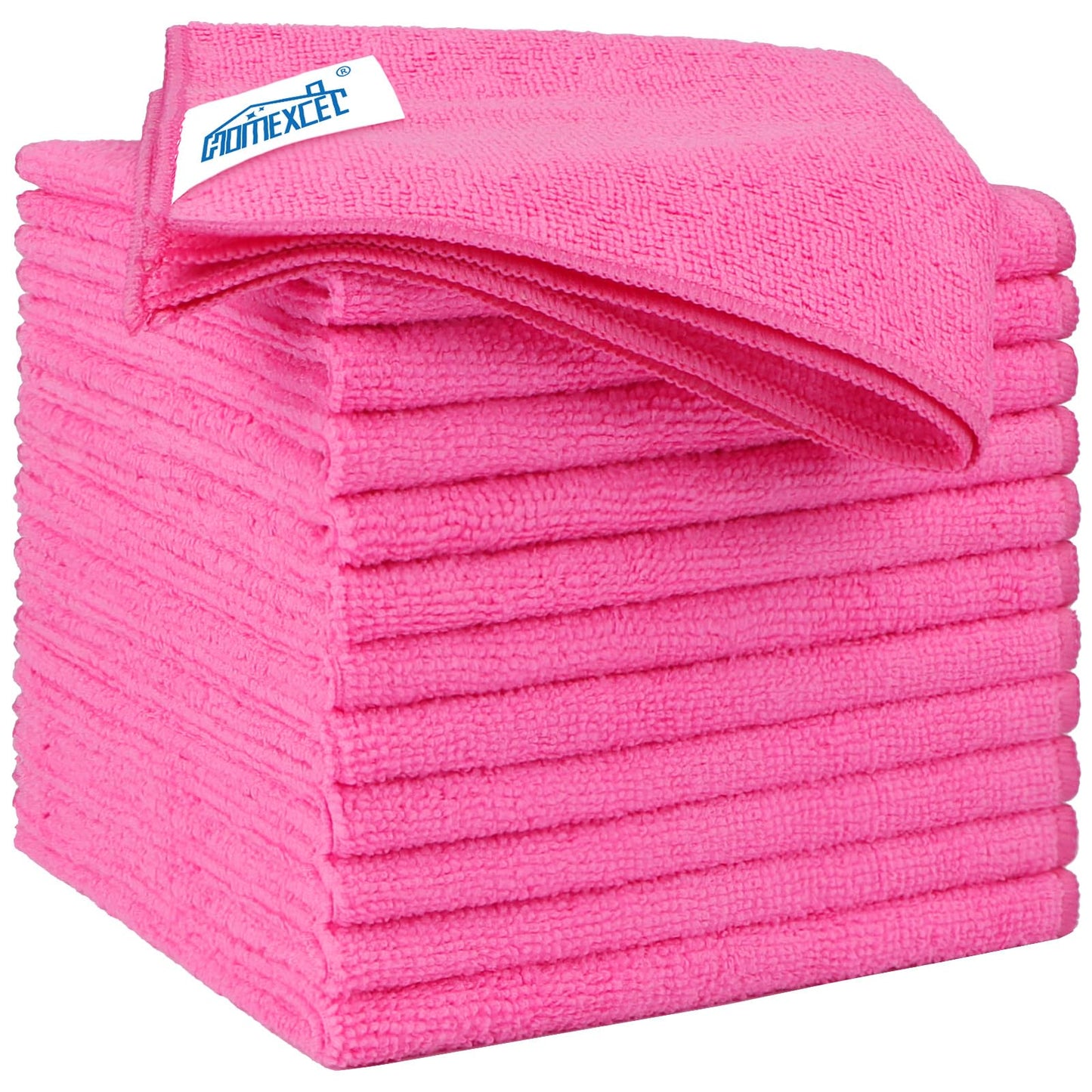 HOMEXCEL Pink Microfiber Cleaning Cloth 12 Pack, 12.5 x 12.5 inch Microfiber Towels for Cars, Ultra Absorbent Car Washing Cloth, Lint Free Streak Free Cleaning Rags for Car, Kitchen, and Window