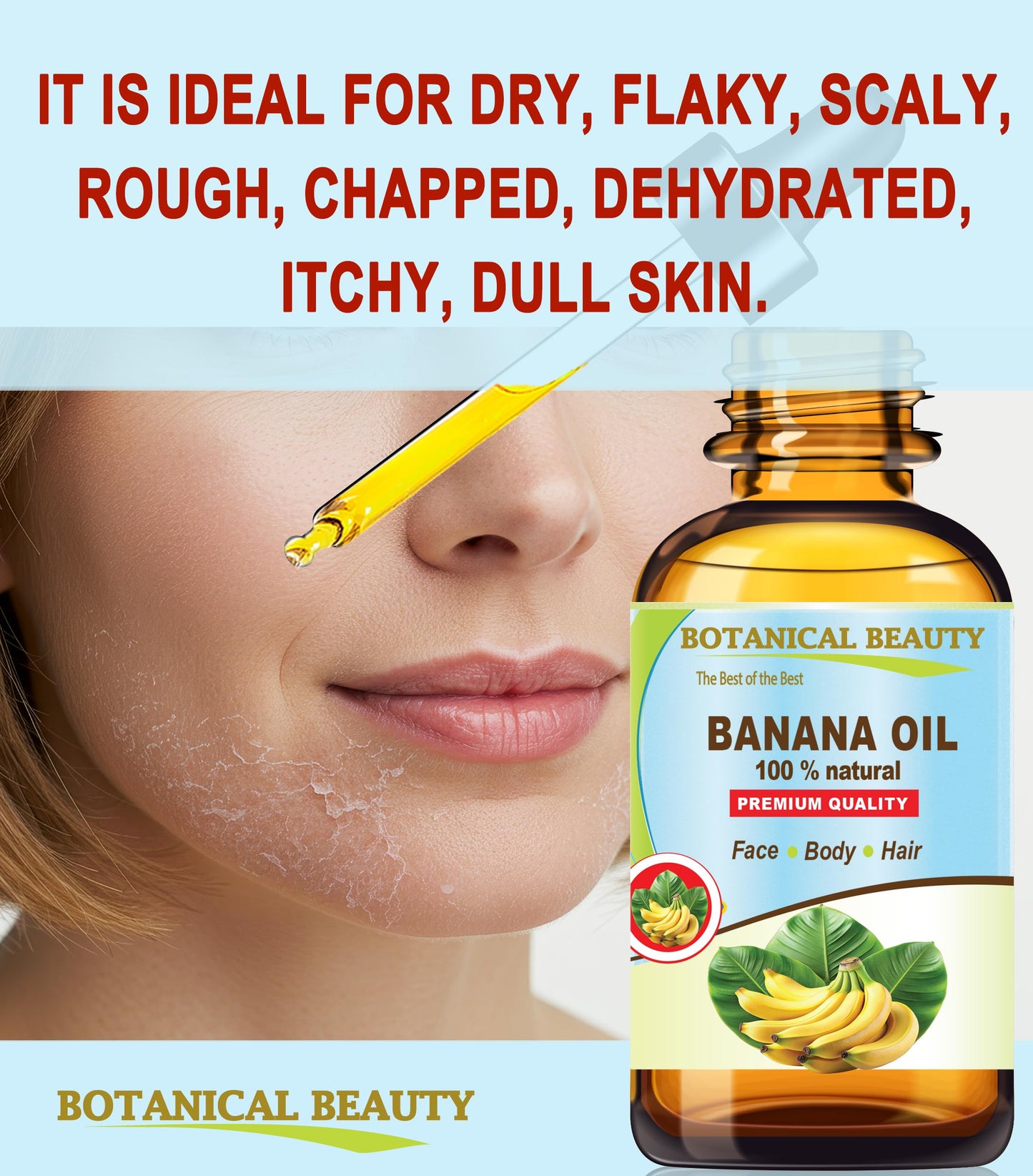 Botanical Beauty BANANA OIL 100% Natural Pure Virgin Unrefined Cold Pressed Carrier Oil for Face, Skin, Hair, Lip, Nails for Dry, Sensitive, Normal Skin 0.5 Fl Oz 15 ml