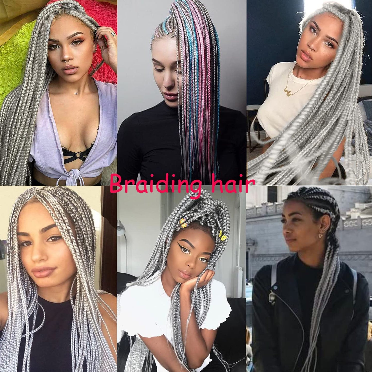 Newluyang Pre Stretched Braiding Hair, Synthetic Crochet Hair Braids,26 inch 3 Packs Hot Water Setting Professional Yaki Texture Crochet Hair Extension Braids. (26inch,Grey)