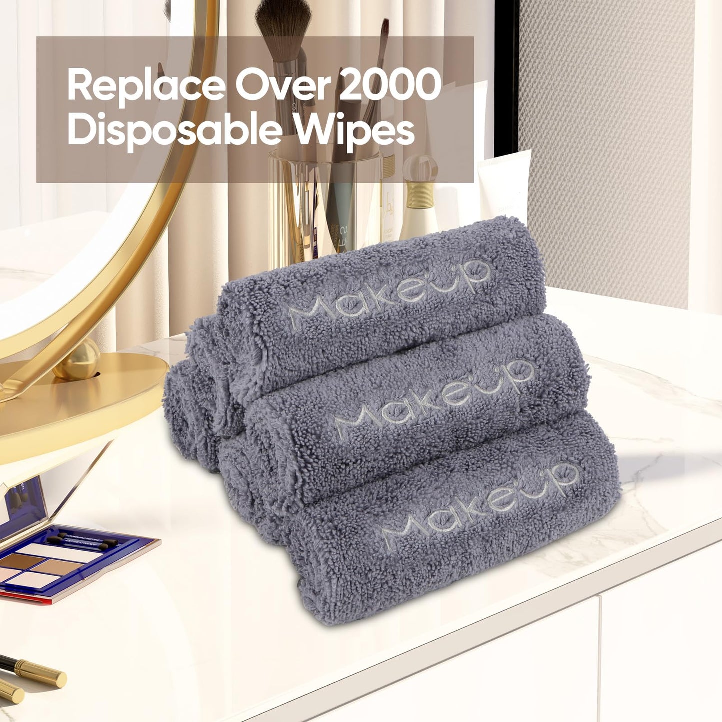 HOMEXCEL Makeup Remover Wash Cloth 6 Pack, Soft Quick Dry Facial Cleansing Makeup Towels, Fingertip Face Towel Washcloths for Hand and Make up, 13 x 13 Inch, Grey