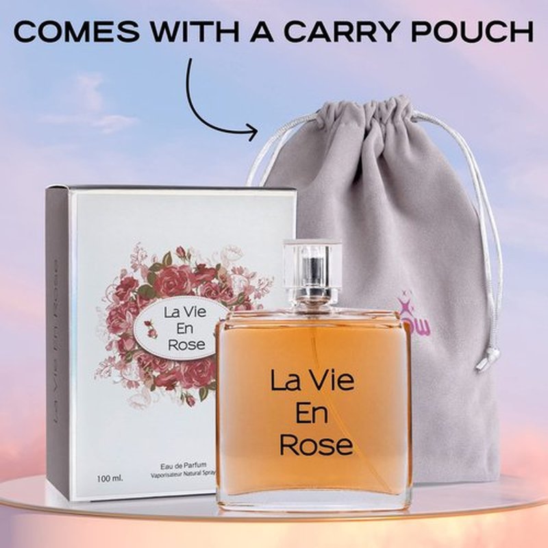 NovoGlow La Vie En Rose for Women - 3.4 Fl Oz Bottle - Scents with Finest Essential Oils & Flower Essence - Sweet Aromas of Iris Jasmine & Orange Blossom - Includes Suede Pouch for a Luxurious Touch