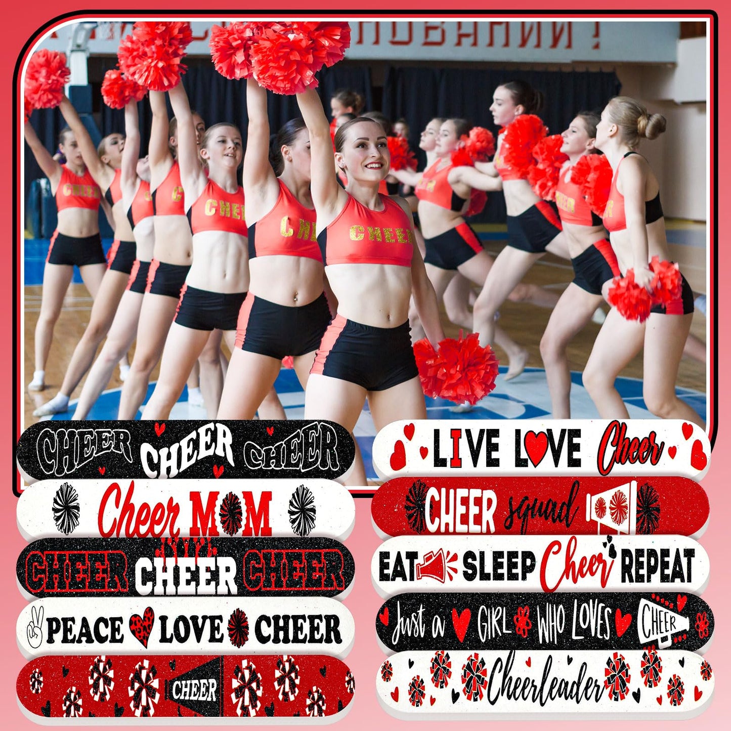 Lanties 50 Pack Cheerleader Gifts Bulk for Team Cheer Mini Nail Files for Women Cheerleader Emery Boards Funny Cheer Party Favors Small Spa Gifts for Women Teammates Salon Manicure Tools