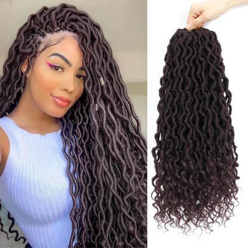 99j Goddess Locs Crochet Hair 18 Inch 6 Packs Faux Locs Crochet Hair for Black Women Pre Looped Faux Goddess Locs with Curly Ends(18 Inch,6 Packs,99J)