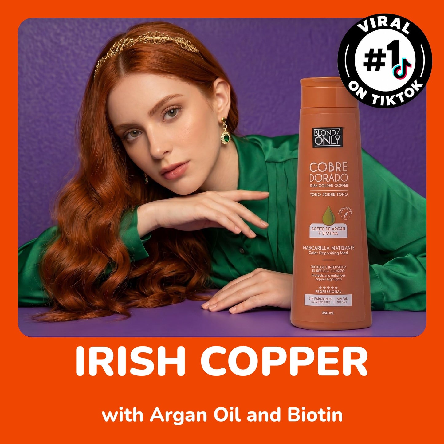 Blondz Only Hair Irish Golden Copper Hair Toning Mask | Ultra High-Purity Pigments | Deposits Deep Copper Tone | With Argan Oil and Biotin Perfect Copper 11.8 Fl. Oz (350 ml)