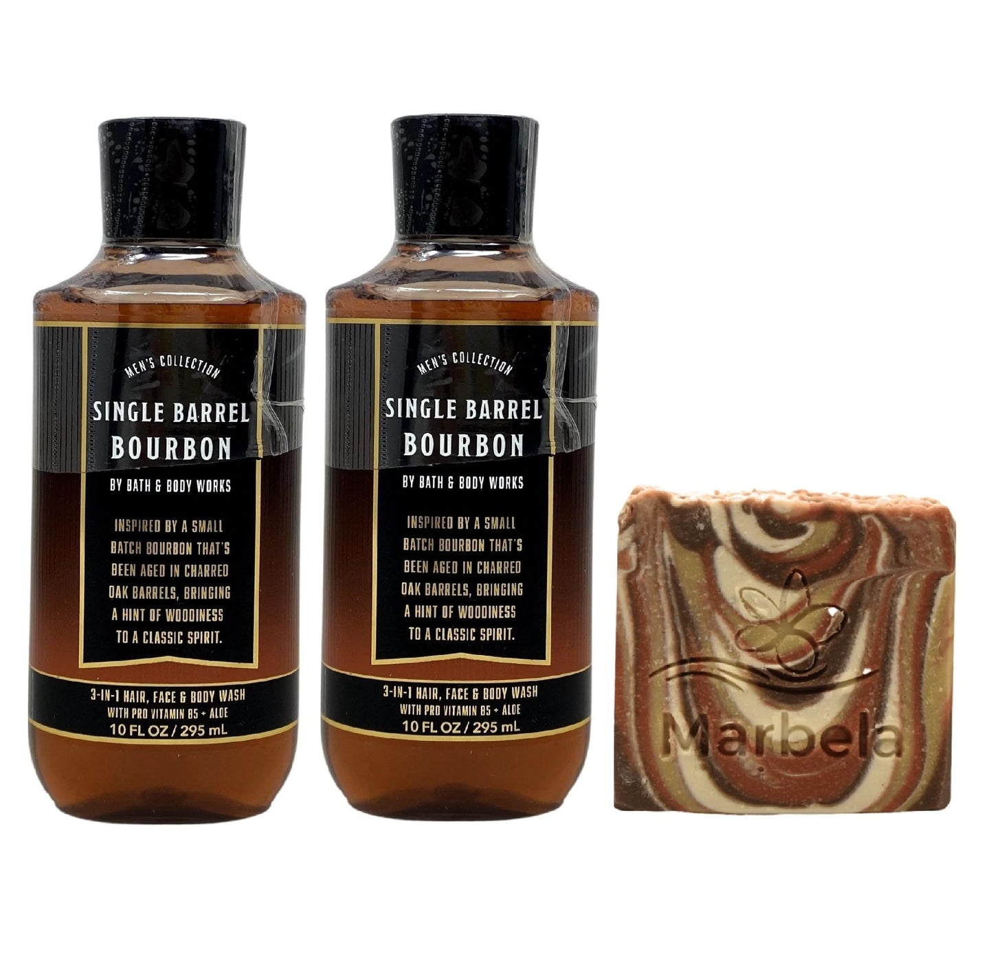 Bath & Body Works Men's Collection Single Barrel Bourbon 2 Pack Body Wash Bundle with a Clay Baby Bar Soap