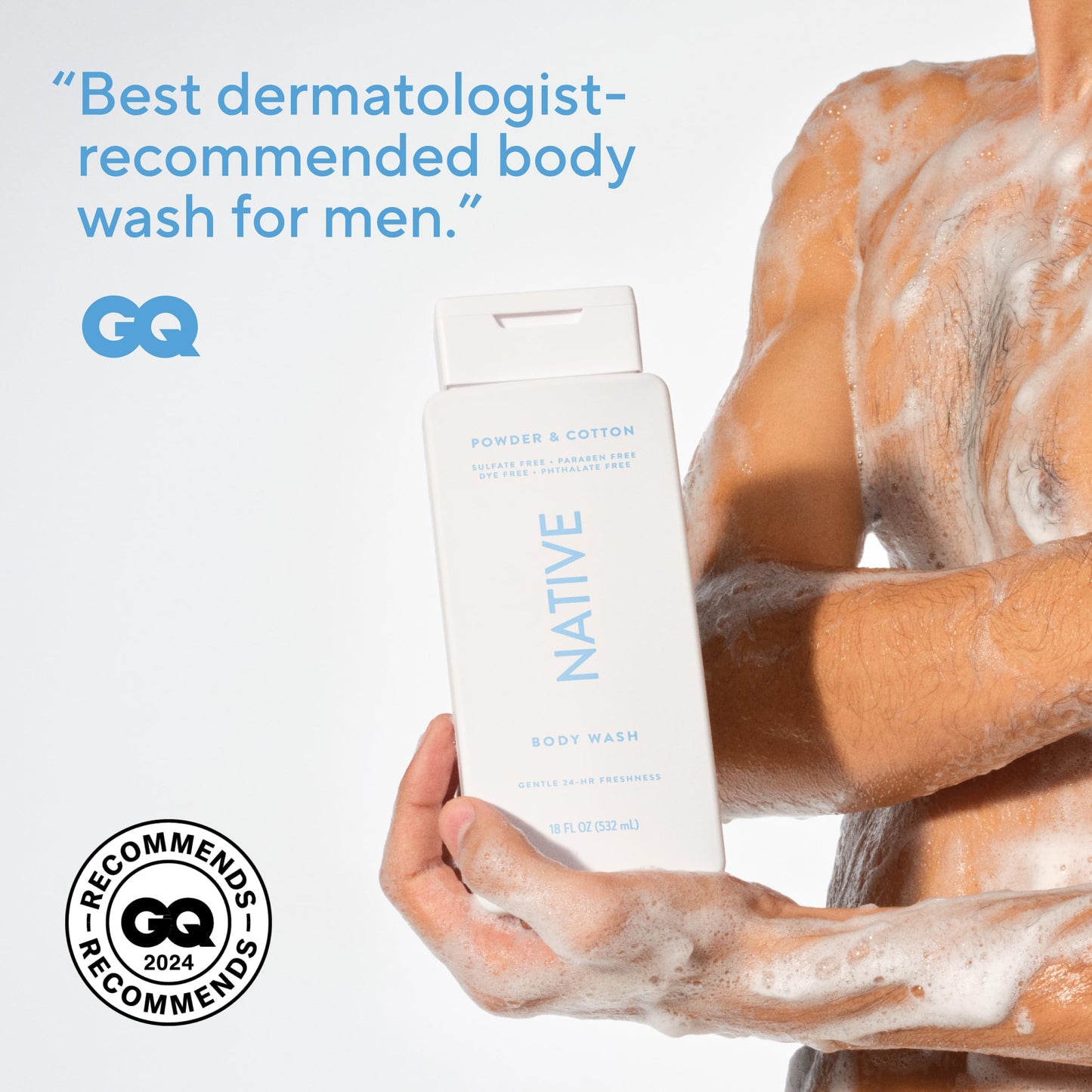 Native Body Wash Contains Naturally Derived Ingredients | For Women & Men, Sulfate, Paraben, & Dye Free Leaving Skin Soft and Hydrated |Powder & Cotton 18 oz