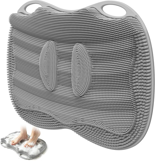Shower Foot Scrubber Mat - XL Silicone Massage Cleaner with Non-Slip Suction Cups | 17.4x13 Grey